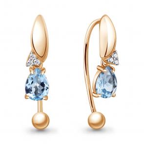 Серьги из золочёного серебра AQUAMARINE с топазом и фианитом А45031005А-п фото