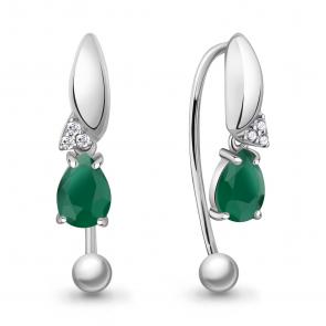Серебряные серьги AQUAMARINE с фианитом и агатом А45031009А фото