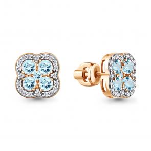 Серьги из золочёного серебра AQUAMARINE с топазом и фианитом А45032202А-п фото