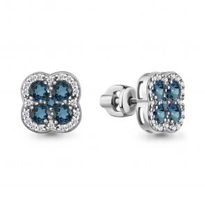 Серебряные серьги AQUAMARINE с фианитом и Лондон топазом А45032208А фото