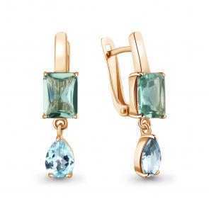 Серьги из золочёного серебра AQUAMARINE с топазом и празиолитом А450323541-п фото