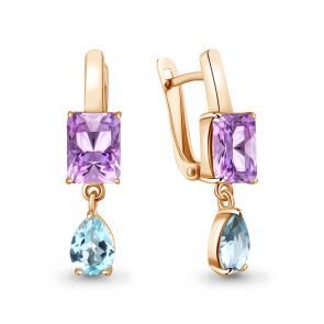 Серьги из золочёного серебра AQUAMARINE с топазом и аметистом А45032377-п фото