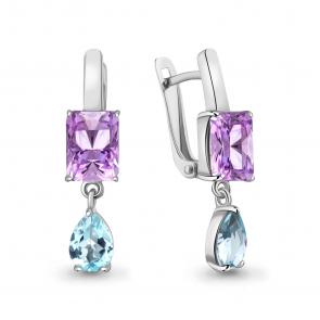 Серебряные серьги AQUAMARINE с топазом и аметистом А45032377 фото