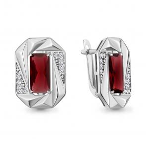 Серебряные серьги AQUAMARINE с фианитом и гранатом А45032485А фото