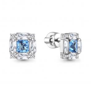 Серебряные серьги AQUAMARINE с топазом и фианитом А45033905А фото