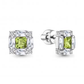 Серебряные серьги AQUAMARINE с фианитом и хризолитом А45033907А фото