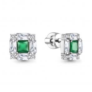 Серебряные серьги AQUAMARINE с фианитом и агатом А45033909А фото