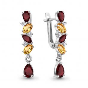 Серебряные серьги AQUAMARINE с фианитом, цитрином и гранатом А45034034А фото