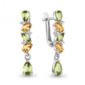 Серебряные серьги AQUAMARINE с фианитом, хризолитом и цитрином А45034038А фото
