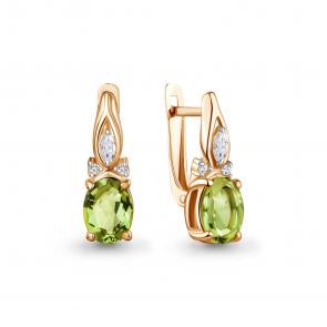 Серьги из золочёного серебра AQUAMARINE с фианитом и хризолитом А45035607А-п фото