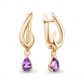 Серьги из золочёного серебра AQUAMARINE с аметистом А45036704-п фото