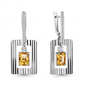 Серебряные серьги AQUAMARINE с фианитом и цитрином А45037006А фото
