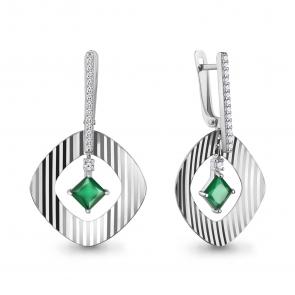 Серебряные серьги AQUAMARINE с фианитом и агатом А45037509А фото