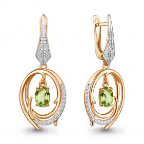 Серьги из золочёного серебра AQUAMARINE с фианитом и хризолитом А45038607А-п фото