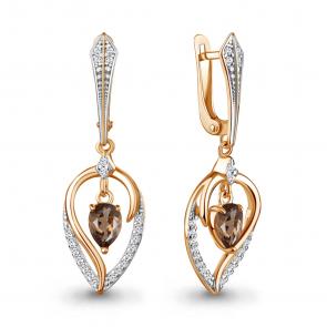 Серьги из золочёного серебра AQUAMARINE с фианитом и кварцем А45038701А-пк фото