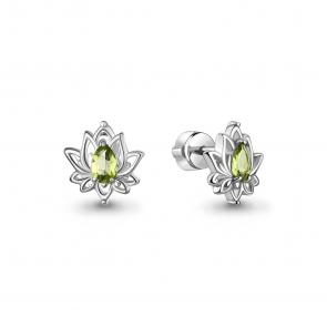 Серебряные серьги AQUAMARINE с хризолитом А45040407 фото
