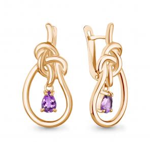 Серьги из золочёного серебра AQUAMARINE с аметистом А45042004-п фото