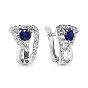Серебряные серьги AQUAMARINE с фианитом и гидротермальным сапфиром А45242Б фото