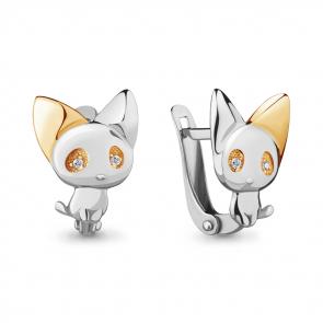 Серебряные серьги AQUAMARINE с фианитом А45340А фото