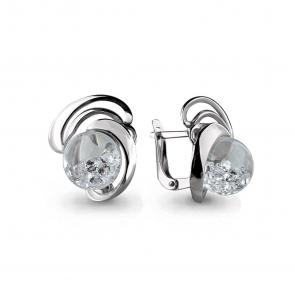 Серебряные серьги AQUAMARINE с плавающим фианитом А45343 фото