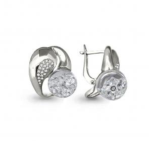 Серебряные серьги AQUAMARINE с фианитом и ювелирным кристаллом А45346П фото