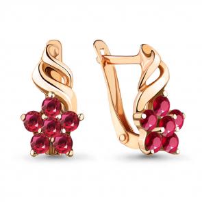 Серьги из золочёного серебра AQUAMARINE с рубиновым корундом А45366В-п фото