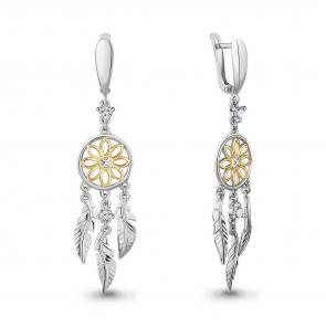 Серебряные серьги AQUAMARINE с фианитом А45425А фото