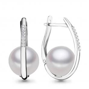 Серебряные серьги AQUAMARINE с фианитом и жемчугом А45566А фото