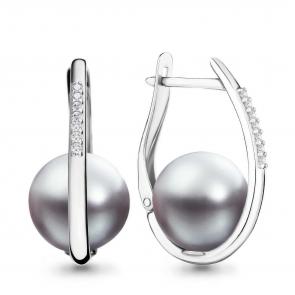 Серебряные серьги AQUAMARINE с фианитом и жемчугом А45566Я фото