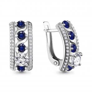 Серебряные серьги AQUAMARINE с фианитом и гидротермальным сапфиром А45725Б фото