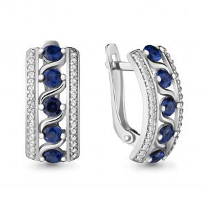 Серебряные серьги AQUAMARINE с фианитом и гидротермальным сапфиром А45726Б фото