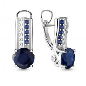 Серебряные серьги AQUAMARINE с фианитом и гидротермальным сапфиром А45731Б фото
