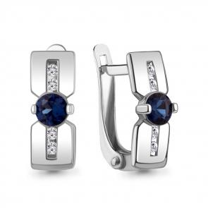 Серебряные серьги AQUAMARINE с фианитом и гидротермальным сапфиром А46108Н фото