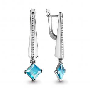 Серебряные серьги AQUAMARINE с фианитом и ювелирным кристаллом А46173101Б фото