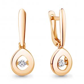 Серьги из золочёного серебра AQUAMARINE с танцующим фианитом А46186А-п фото