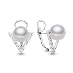 Серебряные серьги AQUAMARINE с фианитом и жемчугом А46315А фото