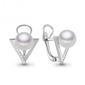 Серебряные серьги AQUAMARINE с фианитом и жемчугом А46316А фото