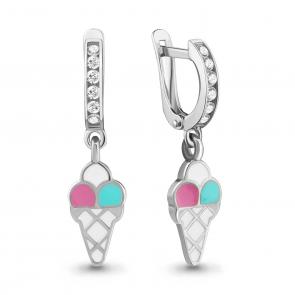 Серебряные серьги AQUAMARINE с фианитом и эмалью А46538А фото