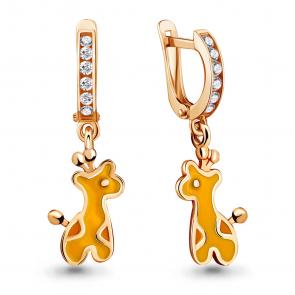 Серьги из золочёного серебра AQUAMARINE с фианитом и эмалью А46541А-п фото