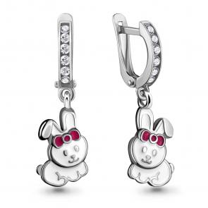 Серебряные серьги AQUAMARINE с фианитом и эмалью А46543А фото