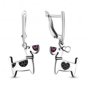 Серебряные серьги AQUAMARINE с фианитом, рубиновым корундом и ювелирным кристаллом А46628АВЧ фото