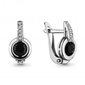 Серебряные серьги AQUAMARINE с фианитом и ювелирным кристаллом А46654АЧ фото