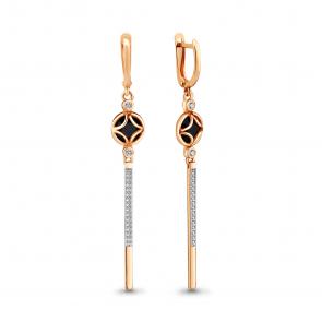 Серьги из золочёного серебра AQUAMARINE с фианитом и ювелирным кристаллом А46659АЧ-п фото