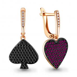 Серьги из золочёного серебра AQUAMARINE с фианитом, рубиновым корундом и ювелирным кристаллом А46721ВЧ-п фото