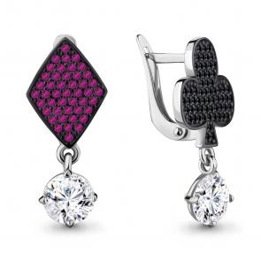 Серебряные серьги AQUAMARINE с фианитом, рубиновым корундом и ювелирным кристаллом А46722ВЧ фото