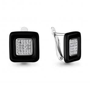 Серебряные серьги AQUAMARINE с фианитом и керамикой А46734А фото