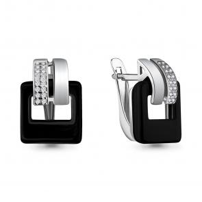 Серебряные серьги AQUAMARINE с фианитом и керамикой А46794А фото