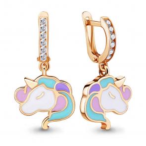 Серьги из золочёного серебра AQUAMARINE с фианитом и эмалью А46832А-п фото
