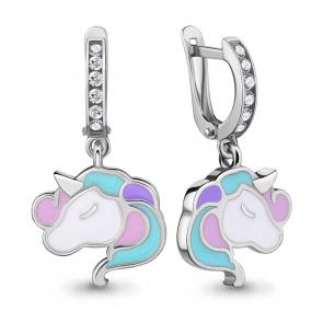 Серебряные серьги AQUAMARINE с фианитом и эмалью А46832А фото