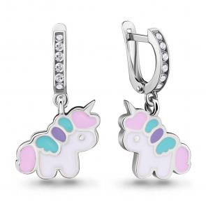 Серебряные серьги AQUAMARINE с фианитом и эмалью А46833А фото